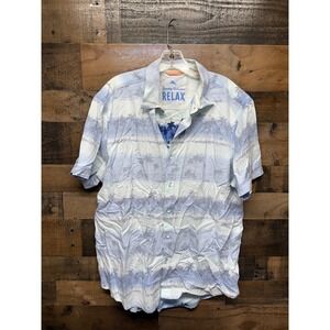 Tommy Bahama Mens Relax Short Sleeve Button Up Shirt Blue White Size